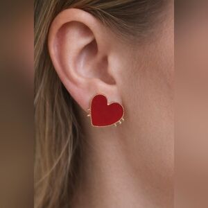 Soigné Red Heart Enamel Stud Earrings Gold Trim Love Me Studs Valentines
